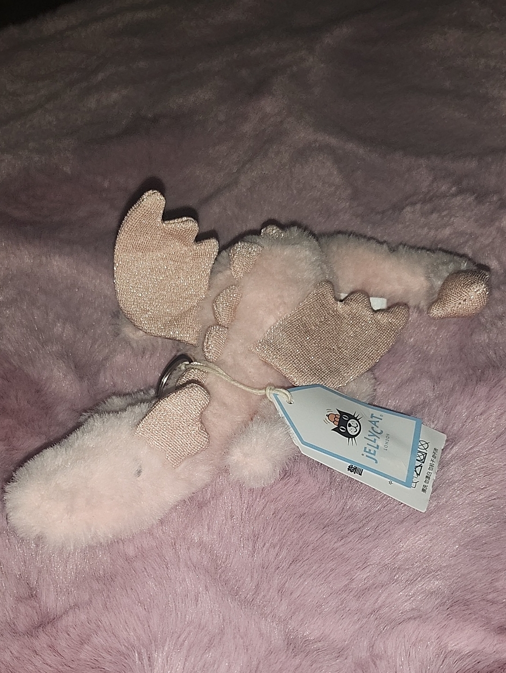 Jellycat RETIRED Blush Pink Dragon Bag Charm with Sparkle